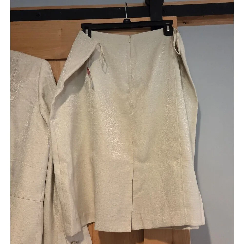 New! Albert Nipon Two Piece Light Green Skirt Set Suit Size 18W Sparkle 3 Button - Picture 5 of 16